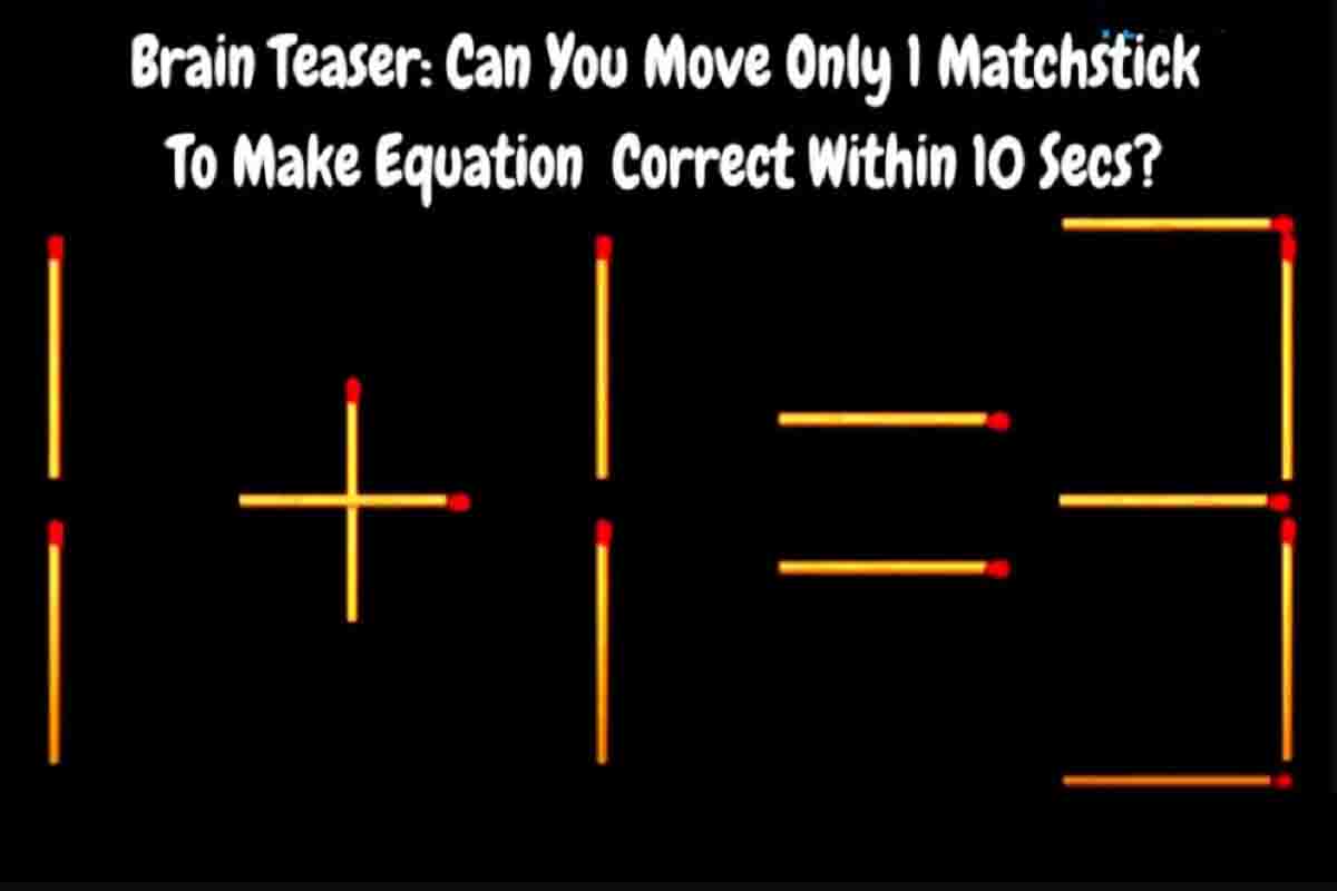 Brain Teaser : Can you solve the equation 1+1=3 in 10 seconds by moving only 1 matchstick?