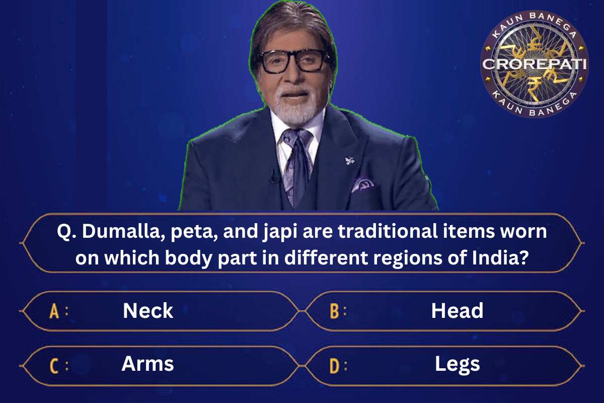 KBC 15  Dumalla, peta, and japi are traditional items worn on which body part in different regions of India
